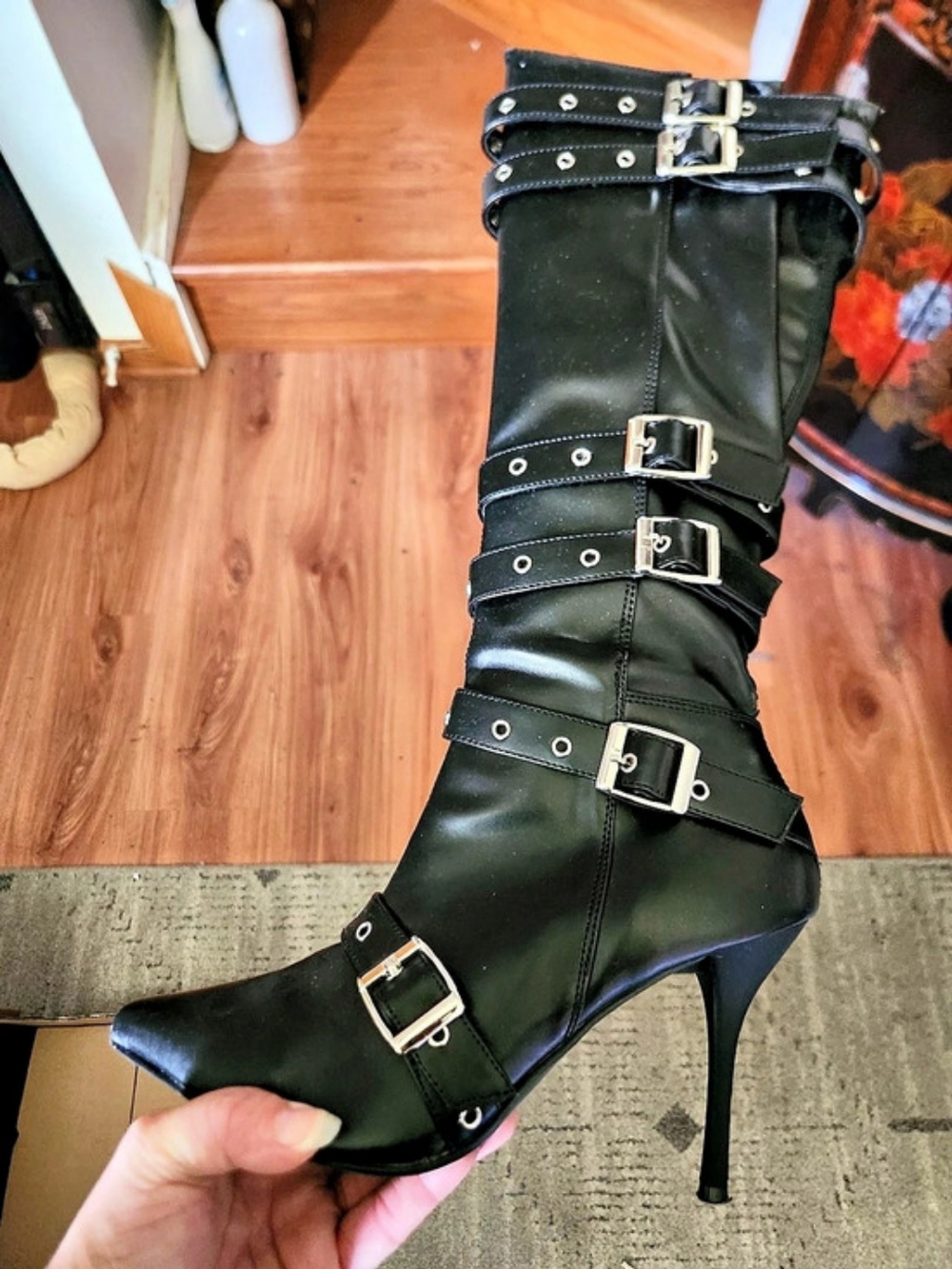 NWT Black Buckle Detail Heeled Boots